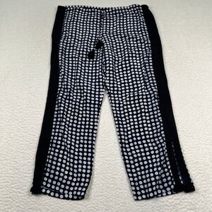 Figue Polka Dot Pants Women Small Blue White Silk Tassel Trim Sheer Wide Leg